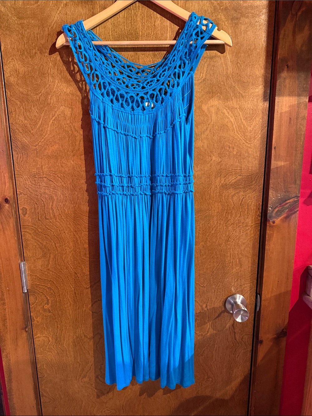 Signature by Sangria Turquoise Blue Crochet Yoke Maxi Dress
